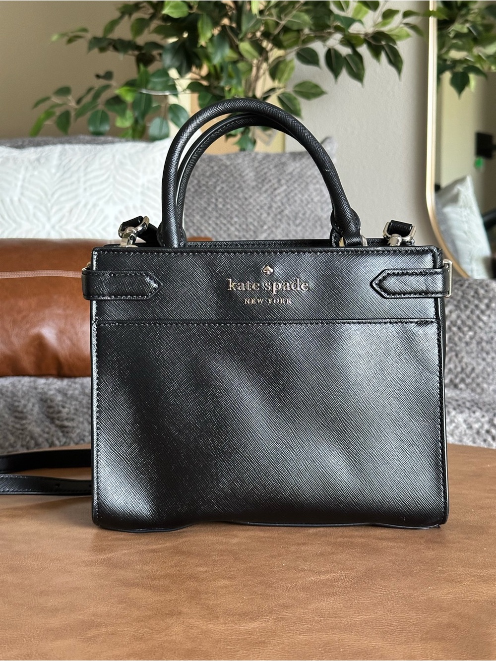 Kate Spade New York Black Saffiano Leather Satchel Crossbody Bag